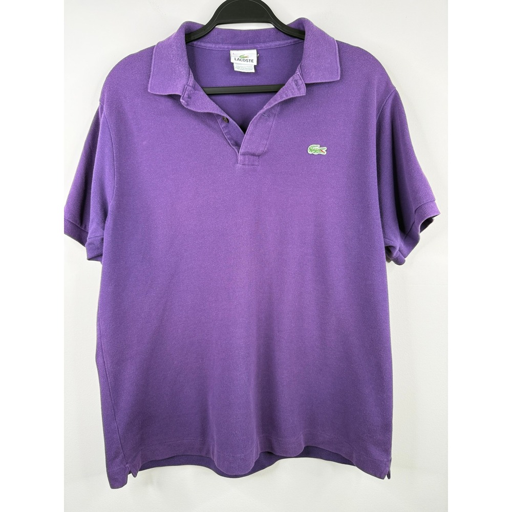 Lacoste Mens Purple Short Sleeve Pique Polo Shirt Size 5 Large L Logo Cotton